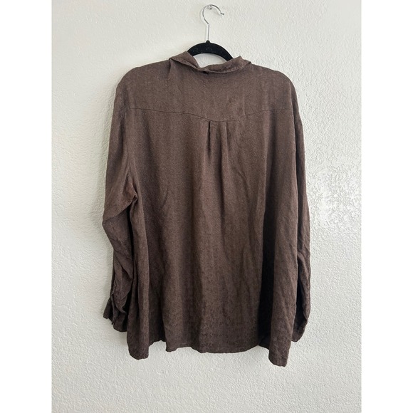 CP Shades Brown Textured Rayon Button Up Shirt Size L Lagenlook Oversized - Picture 9 of 13